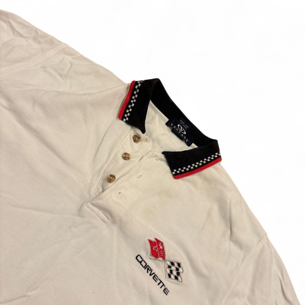 Vantage Corvette Racing Embroidered Polo Shirt White Red Black Custom Cropped